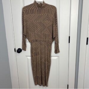 Rachel Pally Geometric Mock Neck Blouson Midi Dress Modal Minimalist Turtleneck